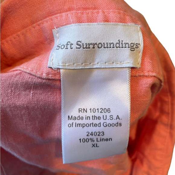 Soft Surroundings Pink Linen Boho Casual Button Up Roll Tab Sleeve Utility Top - Picture 7 of 7